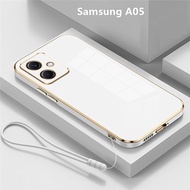 Casing Samsung A05 Case Plating Solid Color Cover Lanyard Soft TPU Phone Case Samsung Galaxy A05