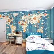 Cartoon Animal World Map Wallpaper Children's Bedroom Decorative Wallpaper Baby Room Kid's Room Back