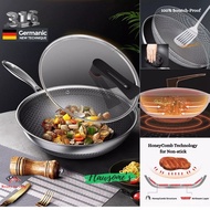 Upgrade 316 stainless steel pan non-stick frying pan without oil smoke double-sided honeycomb wok wit cover