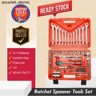 61pcs 1/2" 1/4" Heavy Duty Spanner Wrench Set Socket Ratchet Combination Repair Tool Box Case / Set 