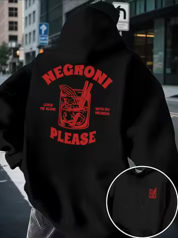 Men's Negroni Hoodie Cocktail Drink Graphic Front Back Print Oversized Pocket Pullover Sweatshirt Vi