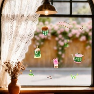 玻璃靜電貼紙窗戶貼飾咖啡店甜品店佈置裝飾原創可愛招財貓插畫風