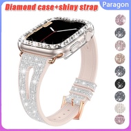 Diamond case+shiny silicone leather strap compatible for  Apple Watch Series 8 7 Se 6 5 Ultra I Watch 49mm 44mm 41mm 45mm 40mm 42mm
