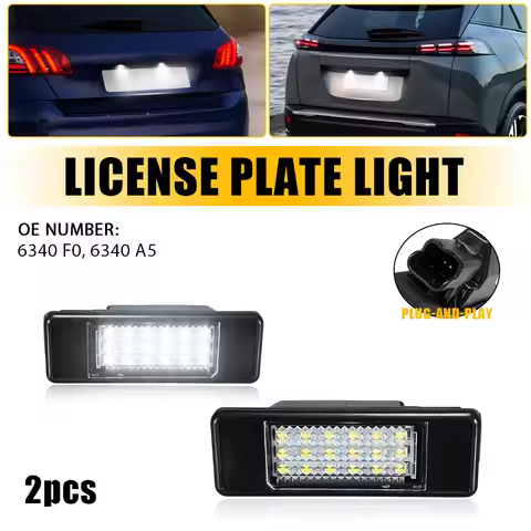2Pcs Auto Rear LED License Plate Light White For Peugeot 106 307 Citroen Berlingo C2 C3 C4 OEM 6340 