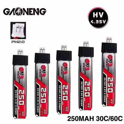 5PCS GAONENG 250mAh 1S 3.8V 30C HV Lipo Battery PH2.0/MX1.25 For Blade Nano QX Inductrix FPV Tiny Wh