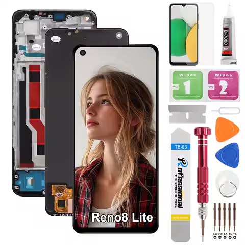 AMOLED For OPPO Reno 8 Lite LCD Display Touch Screen Digitizer Assembly with Frame For Reno 8 Lite C