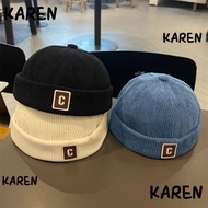 KARENGOODS Brimless Hat, Corduroy C Letter Kids Docker Cap, Vintage Adjustable Design Solid Color Wa