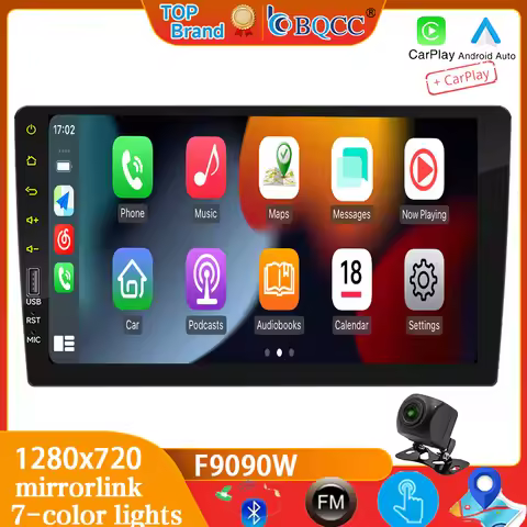 BQCC F9090W Single Din 9 Inch IPS Capacitive Screen Wired Wireless CarPlay Android Auto Wiring Prote