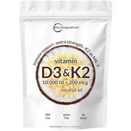 Micro Ingredients Vitamin D3 10,000 IU + K2 MK-7 200 mcg Per Serving, 90 Softgels | Extra Strength* 