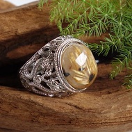 天然鈦晶戒指 戒指 8.4公克 男戒 大克拉 天然黃金髮晶 乾淨亮白