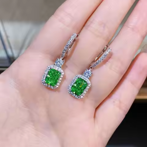 Luxury white gold solid platinum PT950 Women's Yellow Diamond Earrings Luxury Full Diamond 2 karat I