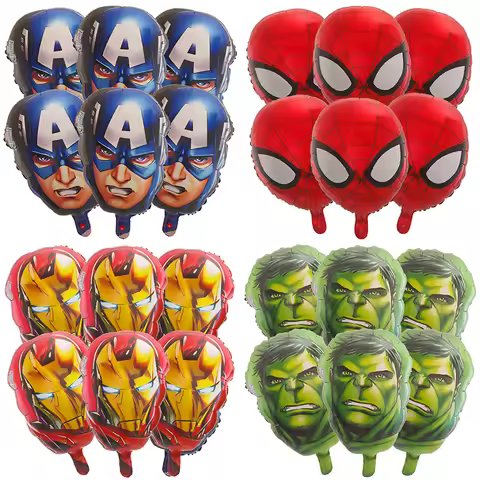 6Pcs Cartoon Hero Head Foil Balloons Birthday Party Decoration Iron Man Captain America Spider Man H