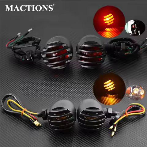Motorcycle EM Turn Signal Bullet Blinker Indicator Light Retro Black Grill Lamp For Harley Sportster