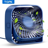 TOPK USB Desk Fan Strong Airflow &amp; Quiet Operation 3 Speed Wind Mini Table Fan 360° Rotatable Head for Home Office Bedroom Table