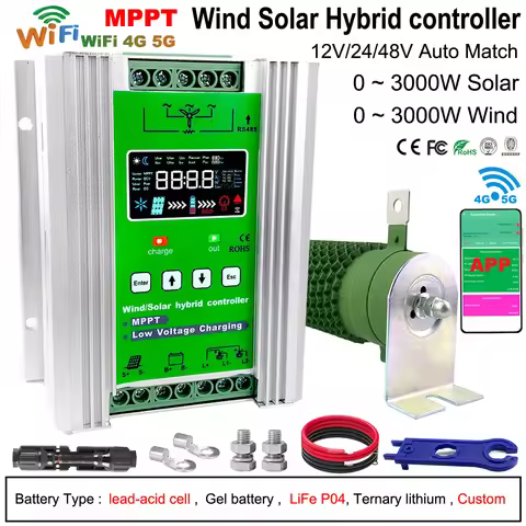 12V 24V 48V 3000W 5KW Hybrid Wind Solar Charge Controller MPPT Wind Generator Solar System For Lifep