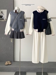 95665 New Style Preppy Style Colorblock Knitted Cardigan