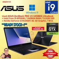 #AZ311 USED ASUS ZENBOOK PRO 15 UX580G intel i9-8950HK 16GBD4 512GB SSD Nvidia GTX1050Ti 4G Graphics
