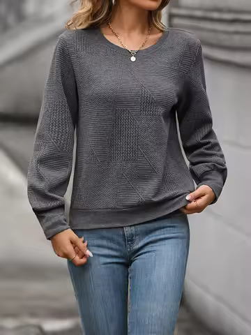 JIM & NORA 2023 Winter Women Round Neck Sweater Warm Pullover Commuter Elegant Top Loose Casual Wome