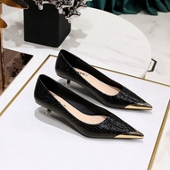 4.5cm banquet slimming thin heel  mid heel  metal pointed iron head snake pattern women's shoes