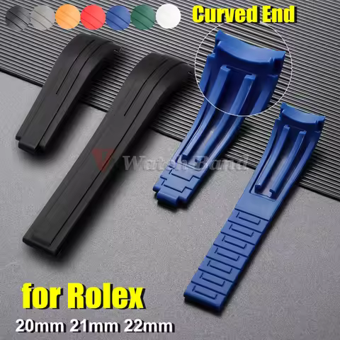 20mm 21mm 22mm Curved Silicone Strap for Rolex DAYTONA SUBMARINER Yacht-Master GMT Explorer Wrist Ba