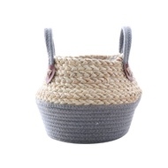 ESTONG Home Nordic Handmade Straw Laundry Picnic Toy Storage Basket Macrame Woven Flower Pot Plant Container Planter Holder Decor