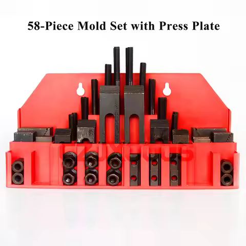58Pcs M10/M12/M16 T-Slot Clamp Kit With Multi Function Combined Press Plate And Hardened Iron Pad Fo