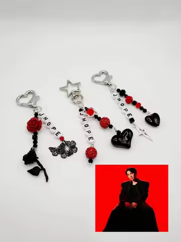 J-hope Hope on the stage Inspired handmade keychain-Red Rose & Black Butterfly Design, Gothic Style 