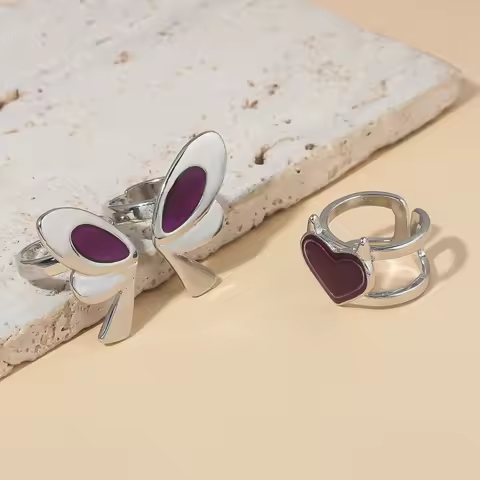 A Set Game Valorant Clove Cosplay Ring Butterfly Heart Opening Adjustable Rings Jewelry Accessories 