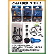 3 in 1 Car Charger Fast Charger Type C Micro Lightning Plug 3 colors
