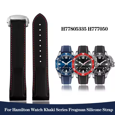 20mm 22mm Curved End Rubber Watchband for Hamilton Men's Watch Khaki Series Frogman H77805335 H77705