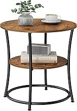 Relaxdays Side Table, 2 Shelves, H x D: 55 x 55 cm, Wood Look & Metal, Sofa Table, Round Coffee Tabl