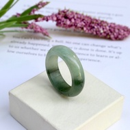 Green Jade Ring With White Size: 56 mm.