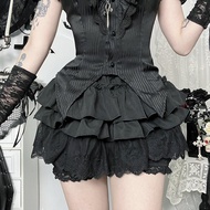 WannaThi Black Short Sleeve Witch Bé Gái Set Punk Style Dark Gothic Trendy Mini Skirt Outfit Summer