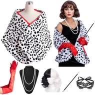 Women's Cruella Deville Costume Dalmatian Print Shawl Scarf Stole Black White Adult Halloween Outfit