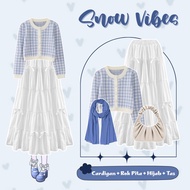 Fairy.looks - 4-in-1 Teenage Hijab Set, Trendy Korean Look Outfit (Cardigan Snow + Coquette Skirt + 