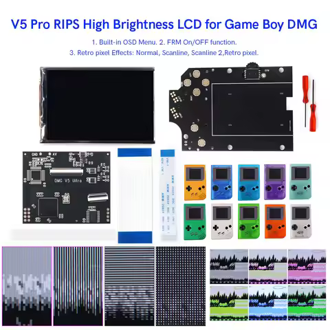 V5 Pro For GB DMG IPS Screen RIPS Housing Color Case Pixel OSD FRM Backlight Highbright LCD Mod Kits
