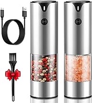 Rechargeable Electric Salt and Pepper Grinder Set - Extra Large Capacity - Automatic Black Peppercorn &amp; Sea Salt Spice Mill Set with Adjustable Coarseness &amp; LED Light Refillable