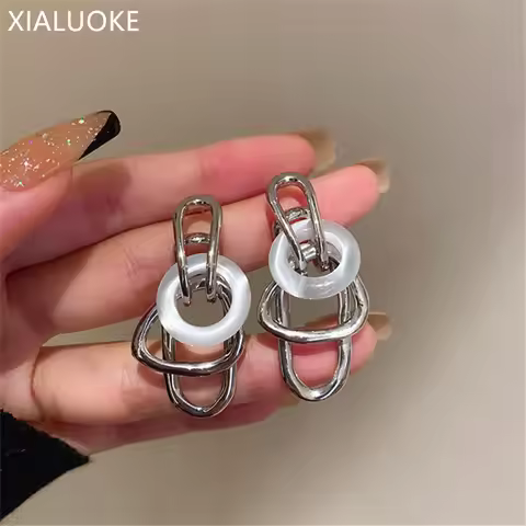 Multilayer Irregular Metal Round Earrings Opals Dangle Design Women Vintage Personality Drop Sweet C