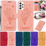 Matte Casing For Samsung Galaxy A52S A71 A51 A12 5G A22 A32 A52 A72 Luxury Flowers Butterfly Pattern Wallet Soft PU Leather Flip Skin Stand Cover