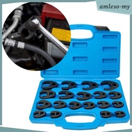 [AmlesoMY] 19x 3/8in 1/2in Drive Flare Nut Crowfoot Wrench Set 8mm to 32mm, Crowfoot
