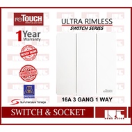 RETOUCH ULTRA RIMLESS 16A 3 GANG 1 WAY WALL FRAMELESS  SWITCH / WHITE / GOLD / MATTE GREY