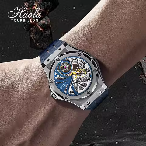 Haofa Automatic Skeleton Sapphire Watch For Men Self-wind Mechanical Movement Mens Watch Luminous Lu