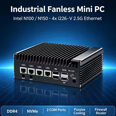 Intel N100 N150 Fanless Mini PC 4x Intel I226-V 2.5G LAN 2*COM DDR4 NVMe Industrial Firewall Router