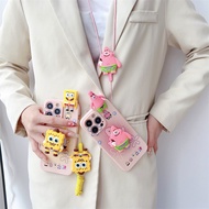 3D Cartoon SpongeBob Patrick Star Toy Phone Holder Lanyard Case For OPPO Reno 10 11 11F 12 13 FS 12F