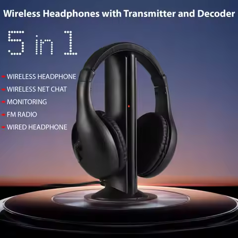 Wireless Headphones for TV Watching with Transmitter&Decoder 5in1 TV Over Ear Headset 98ft Wireless 