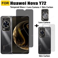Huawei Nova Y72 Anti-spyTempered Glass For Nova Y70 Privacy Screen Protector Tempered Glass 3 in 1 Carbon Fiber Film and Camera Protector