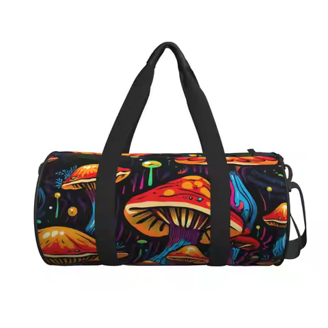 Acid Trippy Weird Psychedelic Wavy Mushroom Large Duffle Gym Bag Waterproof Duffle Travel Bags Handb