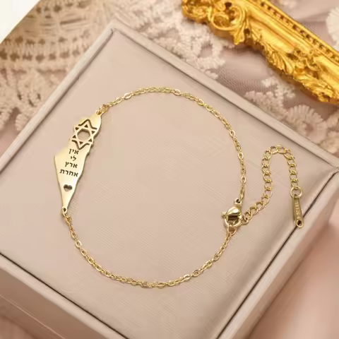 HIPEE Jewish Star of David Map Bracelets for Women Men Stainless Steel Hebrew Palestine Map Shape Br