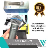 Shure Beta 58A Vocal Microphone with Mic Clip, Adapter and Bag