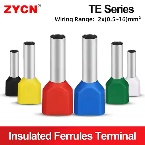 1000Pcs TE Double-Wire Tube Red Copper Insulated Terminal Crimping End Cold Wire Connector Electrica